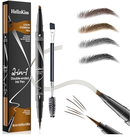 Augenbrauenstift, wasserfester 2-in-1-Microblading-Stift mit zwei Enden, langanhaltender, wischfester Augenbrauenstift mit Augenbrauenpinsel, erzeugt natürliche Augenbrauenfarbe (Schwarz)