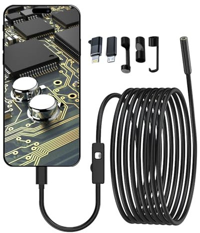 Fsaklaskdy Endoscopio per Smartphone, 1920P HD Telecamera Endoscopica, Telecamera Ispezione Tubi Cavo Semirigido con 8 Regolabili light, IP67 Sonda Impermeabile non c'è bisogno di Wi-Fi