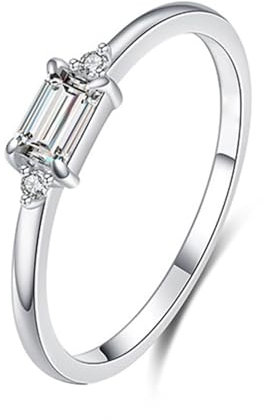 Tolldek Weißgold 585 14 Karat Diamantring Echtschmuck, Solitärring Pärchen Ringe 14K Gold Hochzeitsring Partnerringe mit Moissanit Rechteckschliff, Gr.56 (17.8)