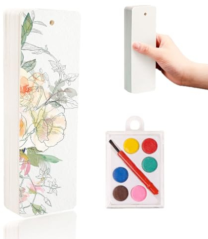 Lot de 50 feuilles de papier aquarelle - 15 x 5 cm - Marque-page vierges avec 6 couleurs - Bloc aquarelle - Papier aquarelle pour aquarelle - Pour aquarelle, cartes postales, cartes de vœux