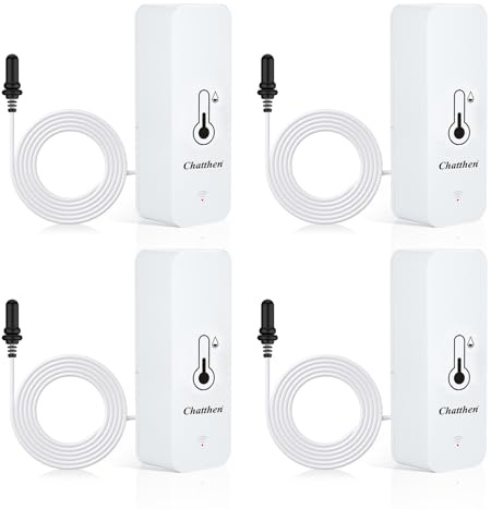 Wlan Thermometer, Smart Kühlschrankthermometer App Monitor, Daten Export Fahrenheit/Celsius(℉/℃), hygrometer Wlan Thermometer Innen Außen für Gewächshaus, Aquarium, Kühlschrank, 4 Packs