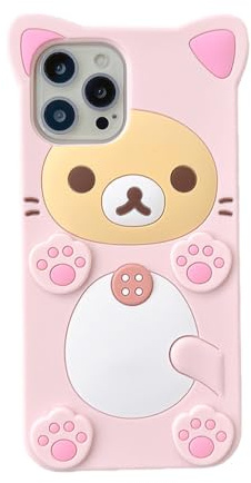 EGHFIXSD Custodia morbida in silicone con motivo a orsetto Rilakkuma kawaii per iPhone 16 15 14 13 12 Mini 11 Pro X XS Max XR 6 6S 7 8 Plus SE, rosa, per iPhone 14 Pro Max