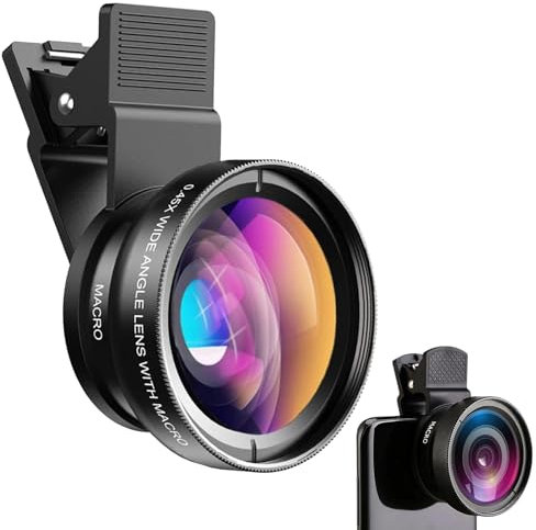 Obiettivo 2 in 1 ZXNJA, Grandangolare 0,45X e Macro 15X, Compatibile con Smartphone e Tablet, Nero