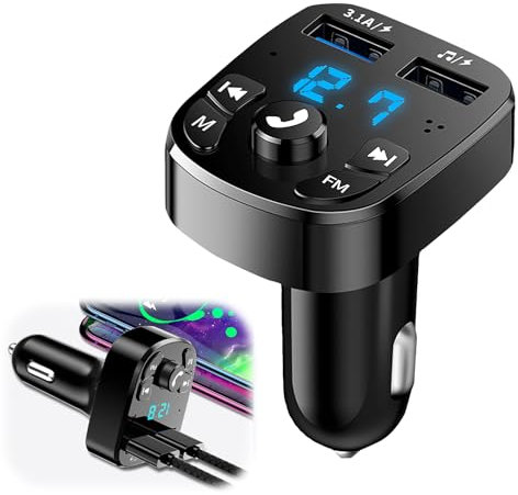 Trasmettitore FM Bluetooth Auto 5.0, 2 USB Port 5V/3.1 A Ricarica Rapida Adattatore Bluetooth, MP3 Audio Lettore Caricabatterie con LED Display, Chiamata Vivavoce, Supporto TF Card/Chiavetta USB