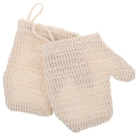 SOPOTUTU 2stücke Badehandschuhe Für Damen Waschbare Peeling-handschuhe Wiederverwendbare Körperreinigungshandschuhe Aus Baumwolle Und Leinen Beidseitig Nutzbar Für Effektives Peeling