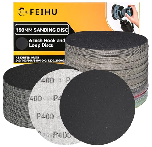 FEIHU Discos de Lija de 150mm,30 Piezas Hook and Loop Papel de Lija Abrasivos Papel de lija de carburo de silicio 400 Granos Adecuado para lijadoras excéntricas circulares. | Discos abrasivos de para madera metal y pintura