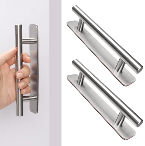 AROMUJOY 2 Piezas Tiradores Autoadhesivos para Muebles, 148mm Manija Autoadhesiva de Acero Inoxidable, Tiradores Armarios sin Taladrar, Tirador de Puerta Corredera para Cajones y Ventana, Plateado