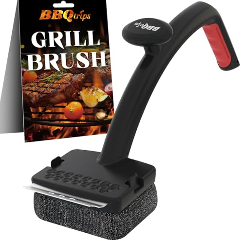BBQtrips Bristle Free Grill Brush for Outdoor Grill - Safer BBQ Scrubber with Replaceable Dense Steel Fiber Woven Head - Heavy Duty Grill Cleaner & Scraper with Leverage Knob for Gas, Charcoal