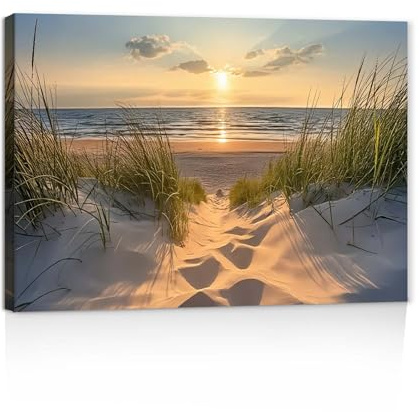 Leinwand Bilder mit Rahmen – Wandbild 30x40 cm 'Bild Strand Meer', Kunstdruck auf Leinwand Strandbilder auf Leinwand für Wohnzimmer oder Schlafzimmer Wandbilder Modern mit Haken und ohne Spuren Nägeln