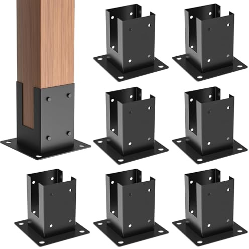 ORIGLE 4×4 Post Base 8Pcs,Inner Size 3.6x3.6 Post Brackets, Heavy Duty Powder-Coated Post Anchor Matte Black Wood Post Brackets for Pavilion Deck Railing