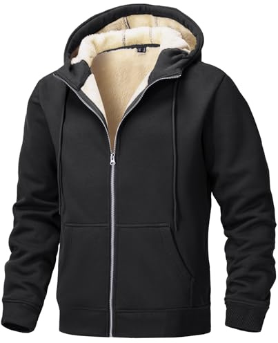 Tansozer Men's Sherpa Lined Fleece Jacket Warm Hoodies Thermal Sweatshirts Winter Full Zip with Pockets