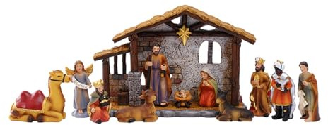 GKYQVE Figuras de belén de Navidad, de resina, escena de establo, sagrada familia, decoraciones coleccionables, figura de mesa, figuras de adorno