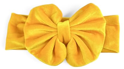 Fascetta per Capelli Neonata con Fiocco in Velluto-Fascia per capelli Bambina (da 3 a 18 mesi) (Giallo, Da 3 a 18 mesi)