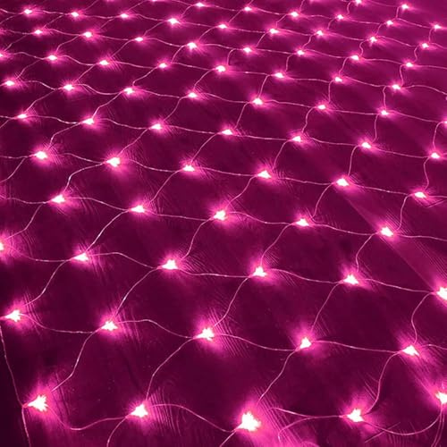 tylxayoxa Luces Navideñas De Red For Exteriores: 200 LED Malla Enchufables, 8 Modos, 30 V, Bajo Voltaje, For Cercas Arbustos Jardín(Pink,1.5m x 1.5m 96led)