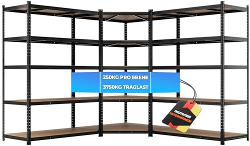 ALL Premium Schwerlastregal Eckregal 180x90x60 cm + 2X 180x120x60 cm Schwarz - 3750kg Traglast – stabiles Eckregal stehend, vielseitiges Regalsystem, Corner Shelf, ideal für Keller u. Lager