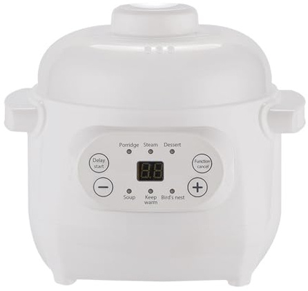 Pot de Ragoût Électrique, 1L Blanc Intelligent en Céramique Soup Porridge Cuideur Multifonction Mini Brûlure Anti-Sécheuse à la Mijoteuse avec Fonction de Réservation Intelligente