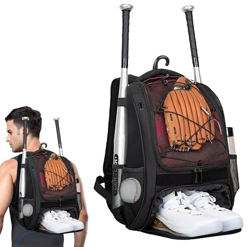 Zaino da baseball - Borsa da baseball per ragazzi da 18 pollici, scomparto per scarpe ventilato di grande capacità, porta mazza multitasca da softball | Gear Pack Cinghie imbottite per riporre caschi,