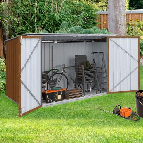 IDMarket – Caseta de jardín de metal efecto madera bloqueable, multialmacenamiento para bicicletas, herramientas, basura