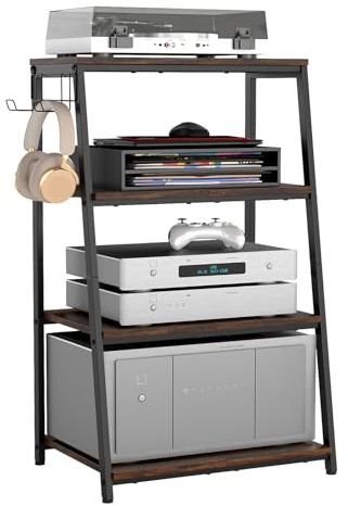 bimiti 4-stufiger HiFi Rack mit Rädern, CD Regal Plattenspieler Schrank mit offenen Regalen für Plattenspieler & Stereoanlagen & Kompaktanlage, 48cm*36.5cm*80.5cm