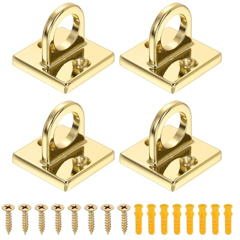 sourcing map 4 Pcs Eye Plate Hook, Zinc Alloy Metal Ceiling Hook Eye Pad Loop with 8 Screws 8 Expansion Screws for Ropes Chains Hanging Signs Barrier Lines Hanging Plants, Titanium Tone
