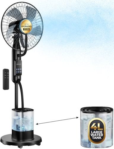 NebulaFlow Misting Fan, 4L Large Water Tank Mister Cooling Fan, 5 Speeds 3 Modes Misting Standing Fan, Floor Fan with Remote for Home, Bedroom, Patio, Outdoor