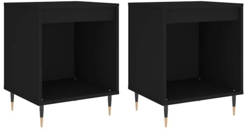 PUGYNBK Set di 2 comodini nero, 40 x 35 x 50 cm, in legno con cassetto e gambe in metallo, per camera da letto, stabile console notturna con spazio di archiviazione