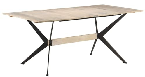 toolkix Matbord, massivt trä, mango, 180 x 90 x 76 cm med stålram, köksbord, matbord i industriell stil, rustikt trädkantbord, utrymmesbesparande och robust för matsal och vardagsrum