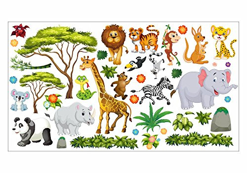 nikima - 060 Wandtattoo Dschungel Tiere Löwe Elefant Koala Panda Giraffe Zebra - in 6 Größen - (750 x 420 mm)