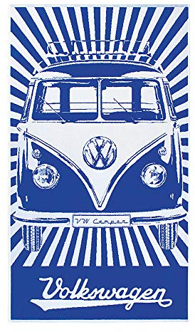 BRISA VW Collection - T1 Bulli Bus Strand Handtuch | Volkswagen Badetuch Dusche Urlaub Sauna Sport, Weich Flauschig Jacquard-gewebt, 100% Baumwolle 160 x 90 cm, Blau