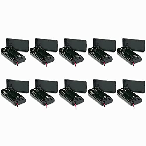 PerfectHD Batteriehalter - AA Batteriefach - 2X AA Mignon - mit EIN- und Ausschalter - 10 Stück in einem Set - schwarz