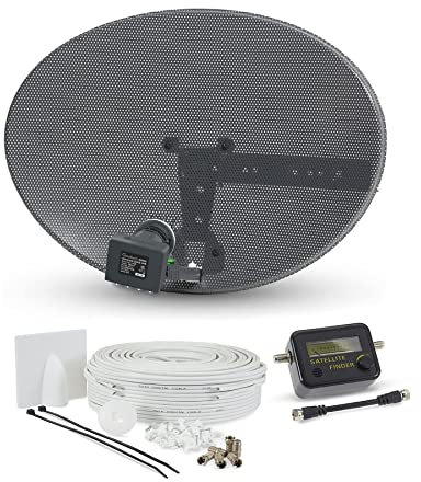 SSL Satellites Zone1 Dish Kit for SKY/Freesat/Astra/Polesat/Hotbird/Full HD, Latest MK4 Dish with Quad LNB, 10M Twin White Cable, Signal Finder Satellite TV Finder, Brackets, Bolts, F Connectors