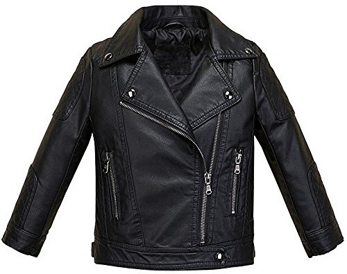 LJYH Boys Girls Fashion Collar PU Leather Jackets Kids Black Outdoor Zipper Coats 11/12yrs
