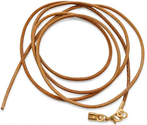 Unbespielt Lederband Halskette Echtleder 1m Hellbraun – Lederkette mit Karabinerverschluss Goldfarben, individuell kürzbar – Halsband für Damen, Herren & Kinder, ideal für Anhänger & Charms
