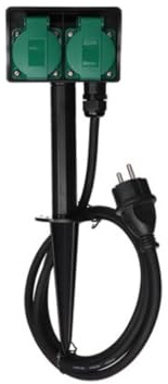 Perel Gartensteckdose, Erdspieß, 2 Schutzkontakt-Steckdosen, 2 Klappdeckel, Kabel 1.5 m, 3G1.5, IP44, Schwarz/Grün