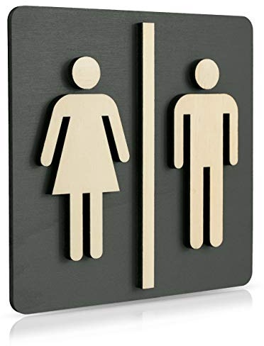 WC Schild Nussbaum Dunkel Holz Toilettenschild Toilette Türschild Damen Herren Piktogramm (Anthrazit 14x14cm) Art.Nr. 4002