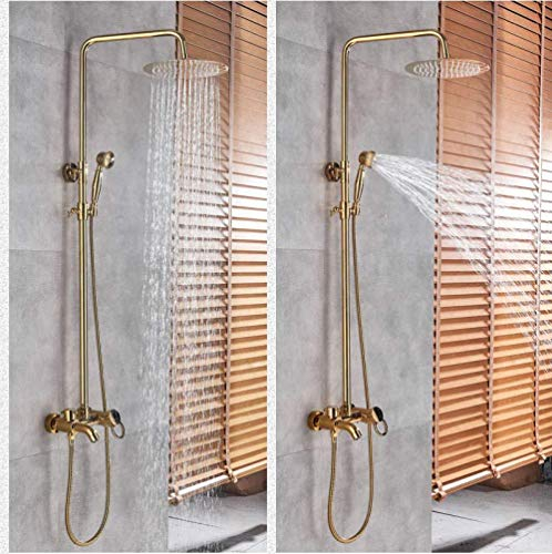 Wieoc Duschsystem Gold Bad Duschsäule Wandmontage 8 Zoll Regendusche Mischer mit Handbrause mit Wanneneinlauf in Wandmischbatterie