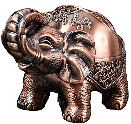 VOANZO Cenicero de metal Elefante con tapa de cierre A prueba de viento Personalidad creativa Cenicero decorativo Hombres Regalos Artesanías de metal Manualidades retro Adornos (rojo)