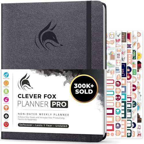 Clever Fox Planner PRO – Weekly & Monthly Life Planner to Increase Productivity, Time Management and Hit Your Goals, 21.5x28cm (Silver Black)