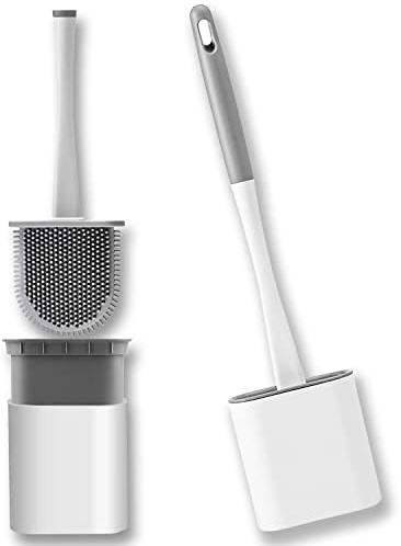 Revolutionary Silicone Toilet Brush with Quick Drying Holder, Deep Cleaner Bathroom Toilet Brush with No Scratches (WHITE)