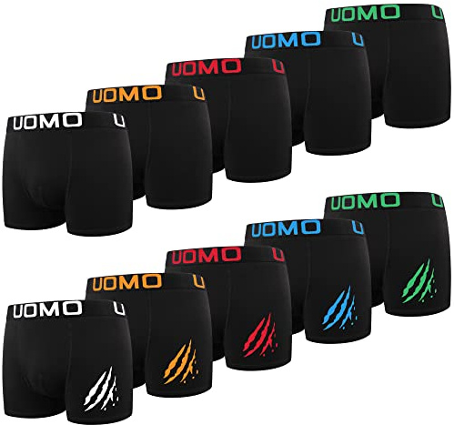 L&K Boxershorts Herren Unterhosen Männer 10er Pack aus Baumwolle Schwarz mit Motiv 1116 A XL