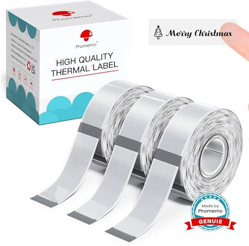 Phomemo D30 Etikettenband, Klarer Aufkleber Thermopapier Selbstklebendes Etikettiererband, Schwarz auf Transparent, 14mm x 30mm (0.55 x 1.18 Inch) 210 Etiketten/Rolle, 3-Rolle