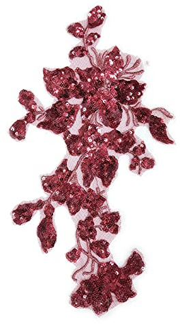 SUNMOVE Stickerei Pailletten Spitze Applikation Nähen Blume Stoff Kragen Patch für Hochzeitskleid Kleid Braut DIY Handwerk (Wein