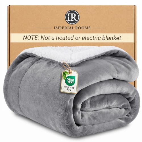IR Imperial Rooms Twin Sherpa Blanket 60x80 Guest Bedroom Silver Grey