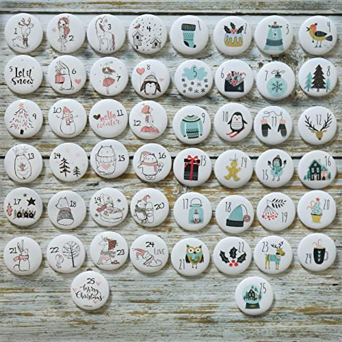 DAHI - Botones de calendario de adviento número 1 a 25 para calendario de Navidad DIY para bolsas de arpillera