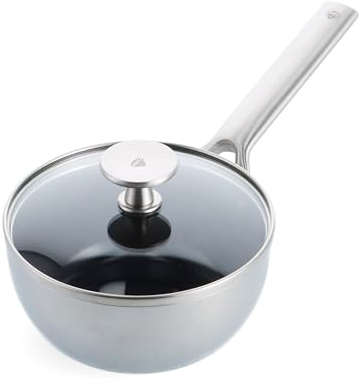 Blue Diamond Triple Steel Padella per Sauté Antiaderente in Acciaio Inossidabile in Ceramica da 16 cm/1,2L, Senza PFAS, Senza PFAS, Multistrato, Induzione, Forno, Lavabile in Lavastoviglie, Argento