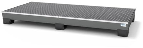 Auffangwanne pro-line aus Stahl für 8 Fässer, lackiert, unterfahrbar, m. Gitterrost, 2455x1210x250