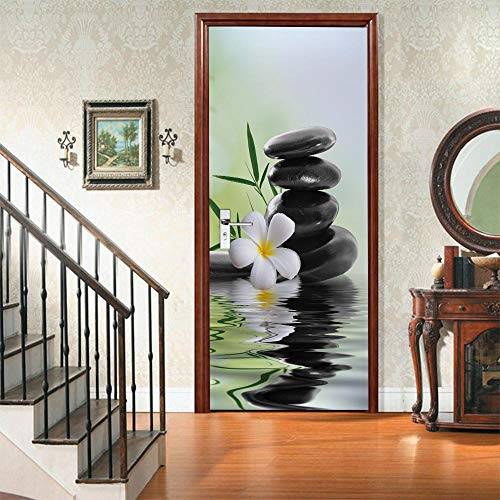 VIRANDA Türtapete 3D Selbstklebend TürPoster - Steine und Blumen - Fototapete Türfolie Abnehmbar Wandtapete Schlafzimmer Türaufkleber 77 x 200 cm