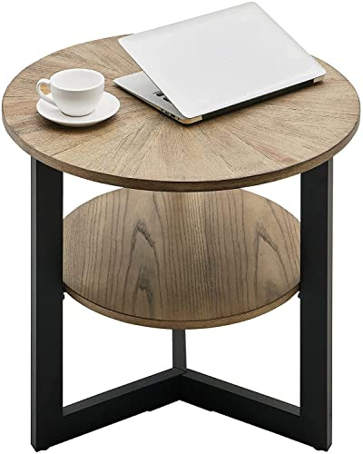 PADMA HOUSE Runder Couchtisch, Teetisch, Doppeldecker Beistelltisch, Sofatisch für Wohnzimmer, mit Metallbeinen (Natürliche, 64 x 64 x 61 cm)