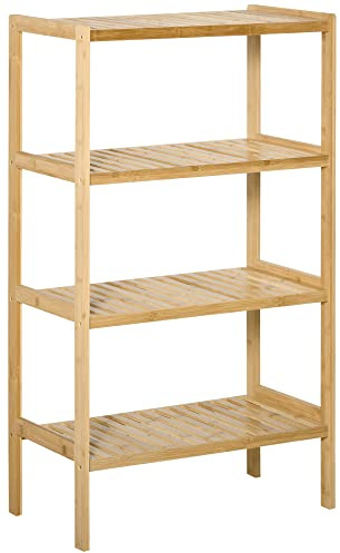 HOMCOM Étagère de Rangement, étagère en Bambou à 4 Niveaux, bibliothèque pour Salon, Chambre et Bureau,62 x 33 x 112 cm, Bois Naturel