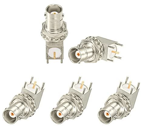 Superbat BNC Female PCB Panel Mount Solder Connector Right Angle 50ohm 5Pcs | for VNA, Oscilloscope, Spectrum Analyzer, RF Power Meter, IoT Wireless Gateway, RF Module